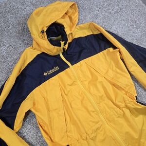 Columbia Rain Jacket Womens Small Yellow Blue Windbreaker Hooded Lightweight